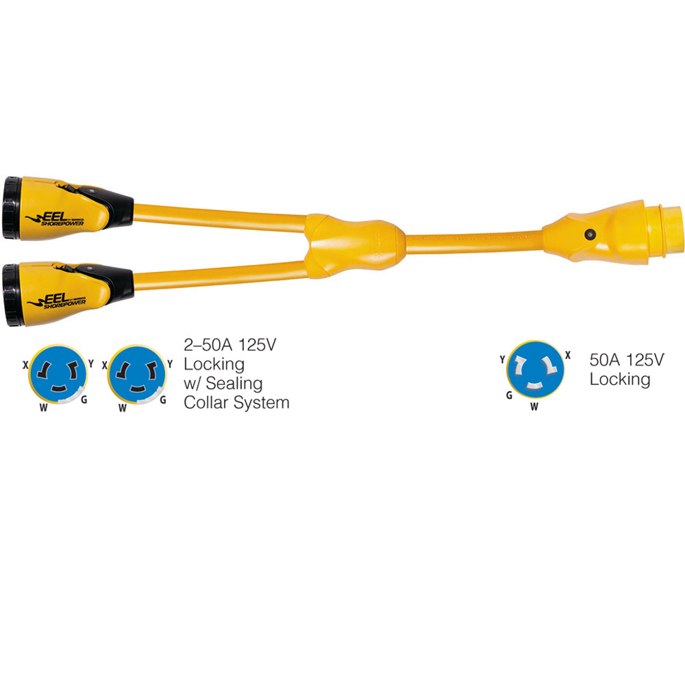 Marinco Y5042504 EEL 250A125250V Female to 150A125250V Male Y Adapter Yellow Y5042504