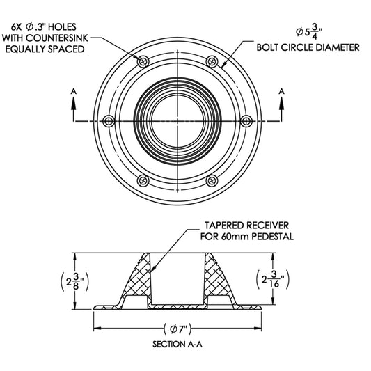 TACO Table Support Surface Mount Fits 238 Pedestals Z104067BLY60MM