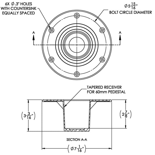 TACO Table Support Flush Mount Fits 238 Pedestals Z104085BLY60MM