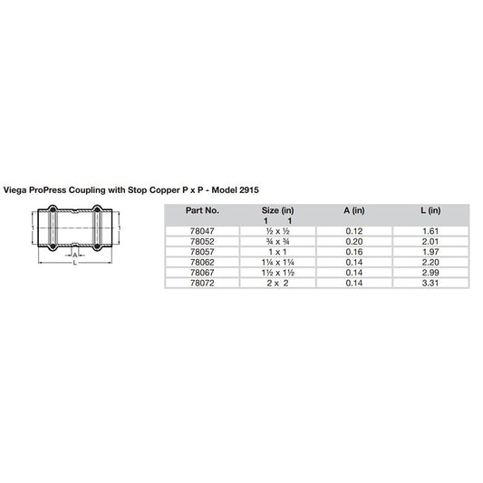 Viega ProPress 1 Copper Coupling wStop Double Press Connection Smart Connect Technology 78057