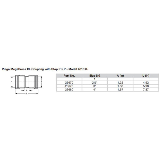 Viega MegaPress 4 Carbon Steel Coupling wStop wFMK Double Press Connection Smart Connect Technology 26680
