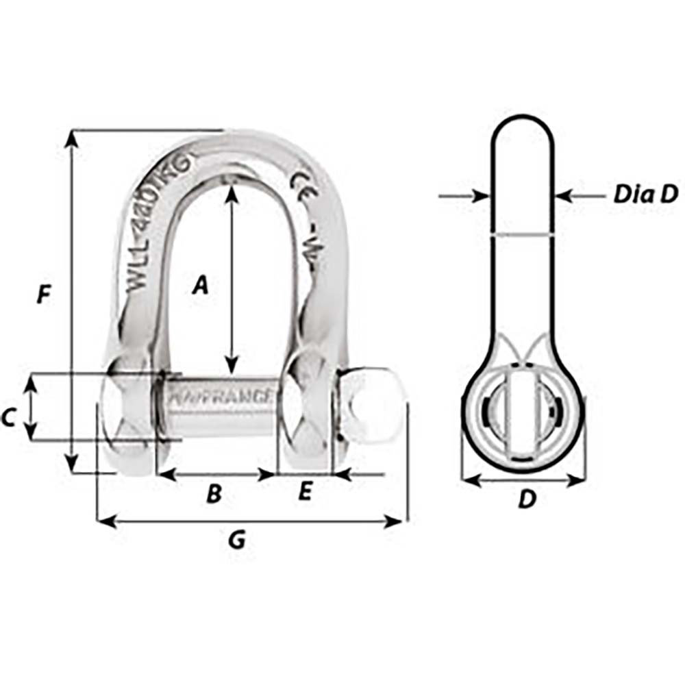 Wichard Captive Pin D Shackle Diameter 10mm 1332 01405