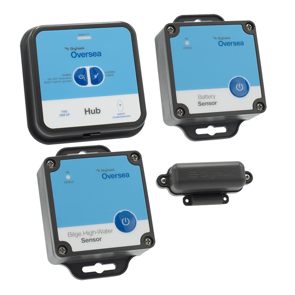 Skyhawk Oversea Starter Kit Hub  1 Oversea Hub 1 Battery Sensor 1 Bilge HighWater Sensor  1 Entry Sensor OSKITSTARTER1