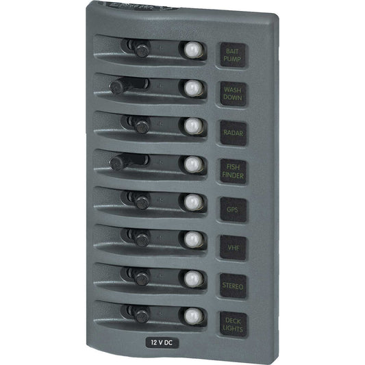 Blue Sea 4378 WeatherDeck Water Resistant Circuit Breaker Panel  8 Position  Grey 4378