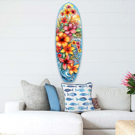 Tropical Flowers Surfboard Coastal Wall Art by G. DeBrekht - Coastal Holiday Decor - 8490113HS-1