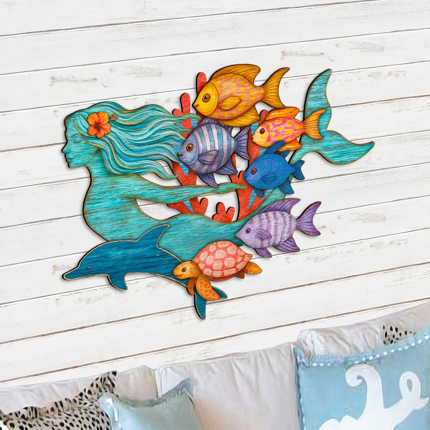 Tropical Mermaid Coastal Wall Art Decor by G. Debrekht - Coastal Sea-Life Decor - 81985144F-3