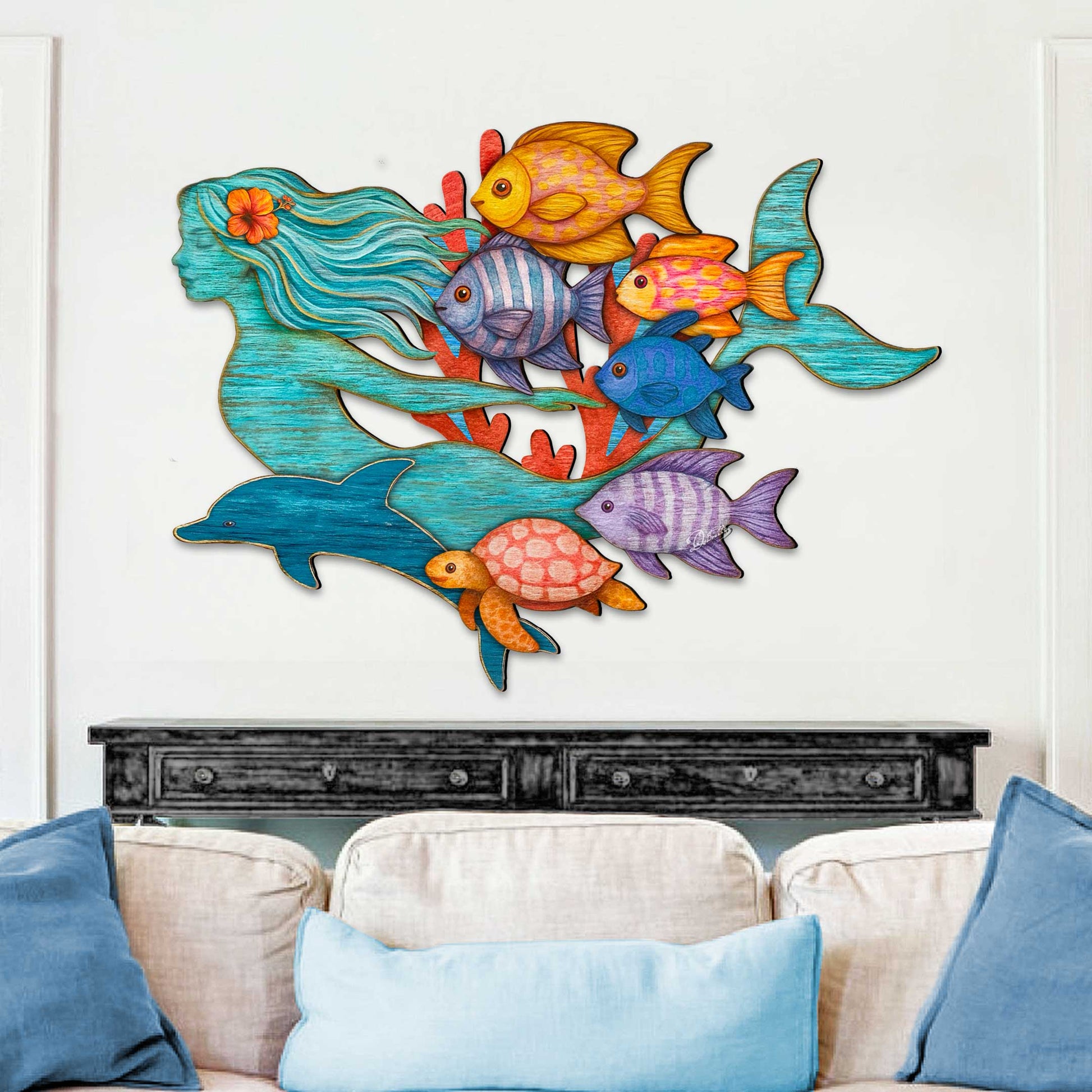 Tropical Mermaid Coastal Wall Art Decor by G. Debrekht - Coastal Sea-Life Decor - 81985144F-2