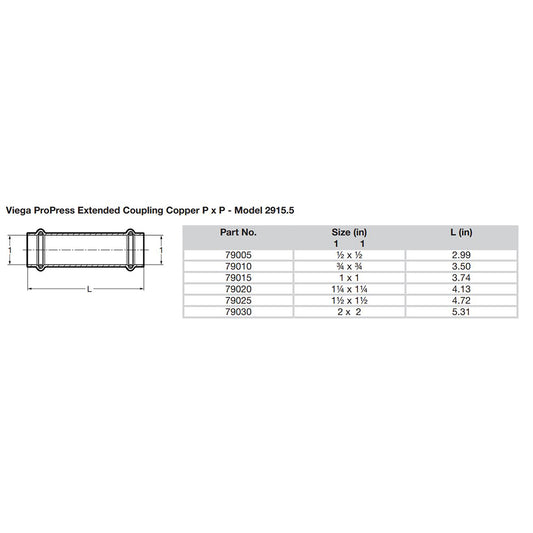 Viega ProPress 2 Extended Coupling wo Stop  Double Press Connection  Smart Connect Technology 79030