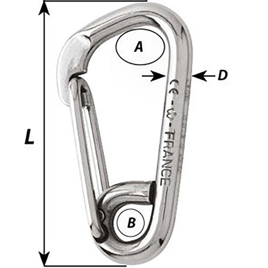 Wichard Asymmetric Carbine Hook  Length 60mm  14 02323