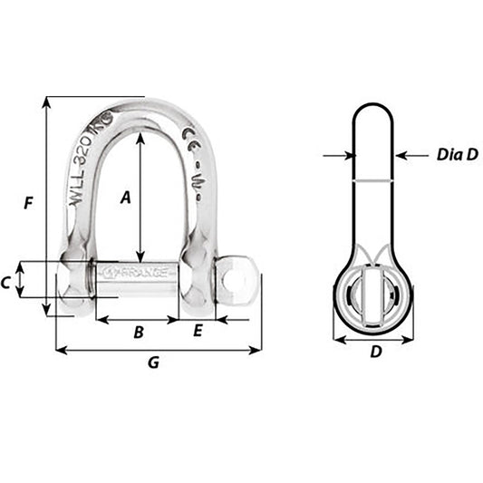 Wichard Not SelfLocking D Shackle  14mm Diameter  916 01207
