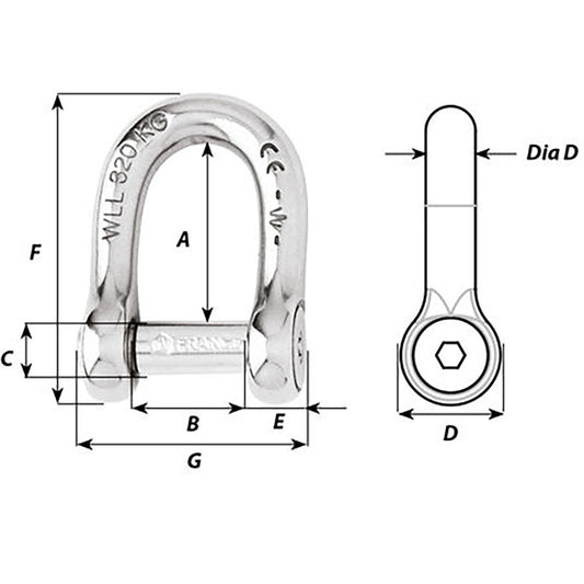 Wichard SelfLocking Allen Head Pin D Shackle  10mm Diameter  1332 01305