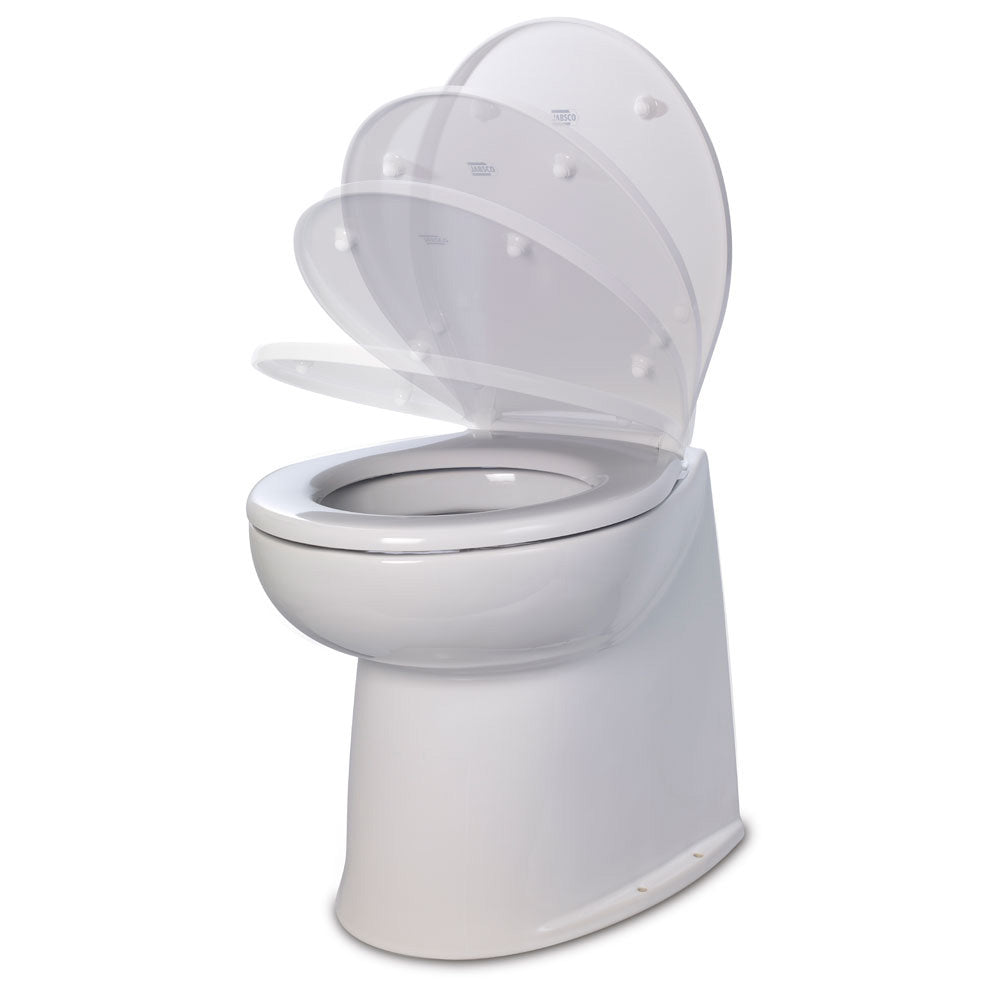 Jabsco Deluxe Flush 14 Straight Back 12V Raw Water Electric Marine Toilet wRemote Rinse Pump  Soft Close Lid 582803012