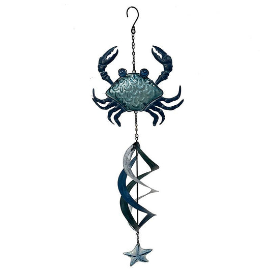 Decorative wind chime shaped like a crab with star and geometric design on a white background