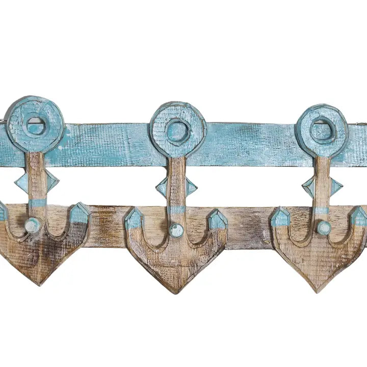 Decorative Wood hat rack with 3 anchors