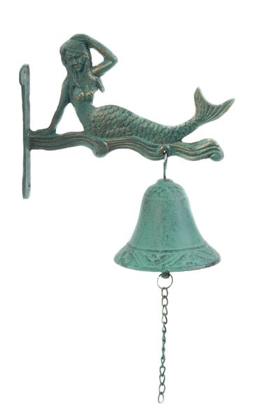 Decorative bell with mermaid design on a white background