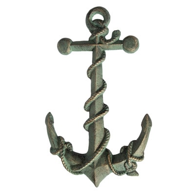Decorative iron anchor with rope wrapped around it