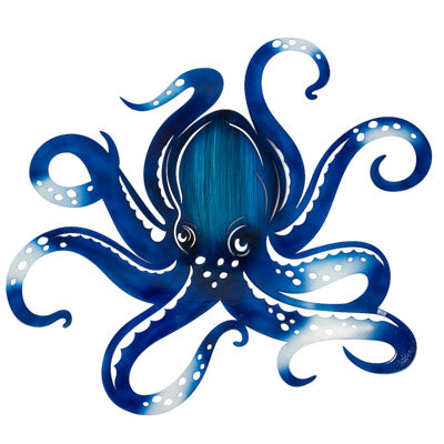 Blue powder coated octopus on a white background