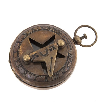 Bronze compass on a white background
