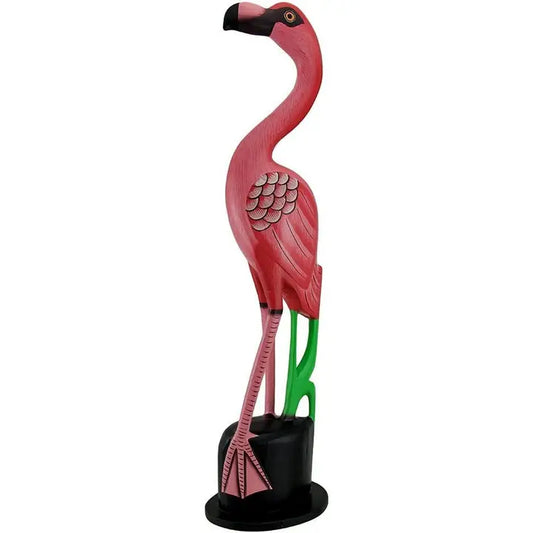 Pink flamingo statue on a white background