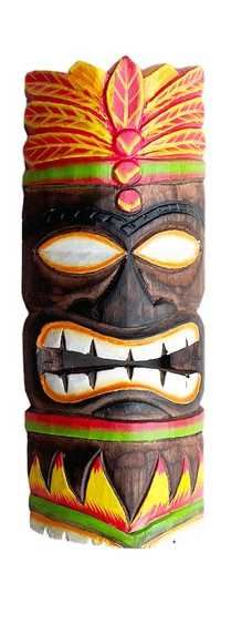 Colorful tiki mask with a headdress on a white background