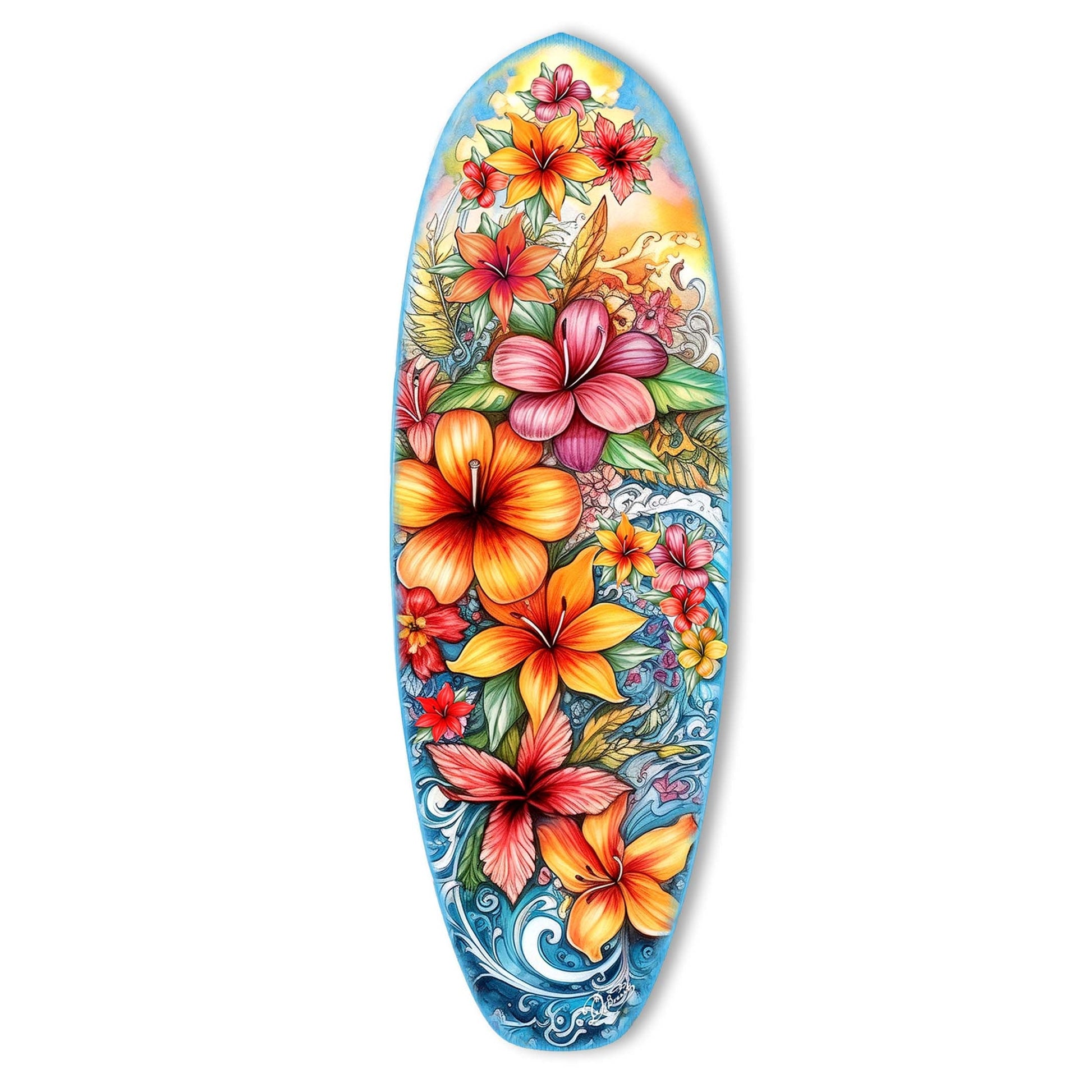 Tropical Flowers Surfboard Coastal Wall Art by G. DeBrekht - Coastal Holiday Decor - 8490113HS-4