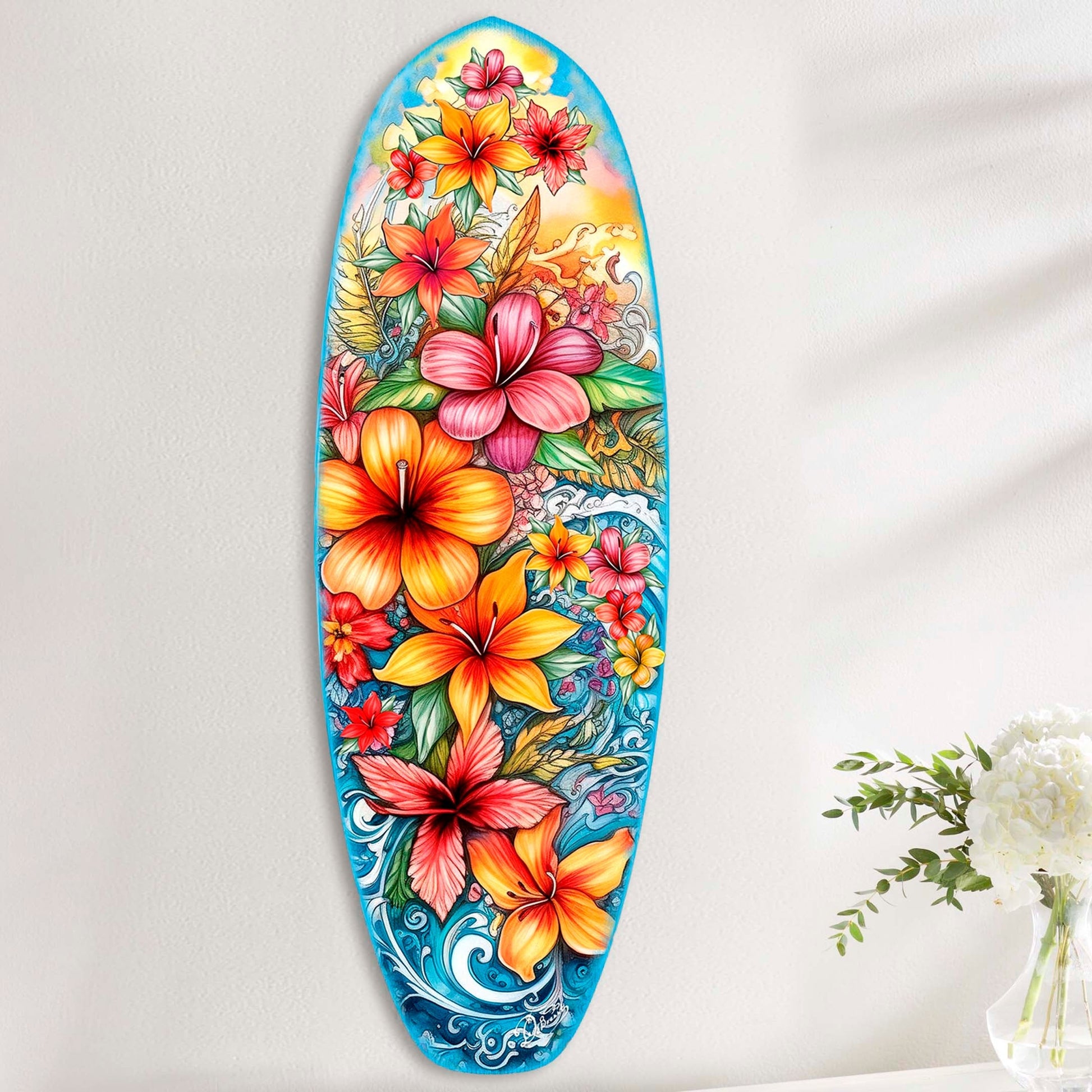 Tropical Flowers Surfboard Coastal Wall Art by G. DeBrekht - Coastal Holiday Decor - 8490113HS-2